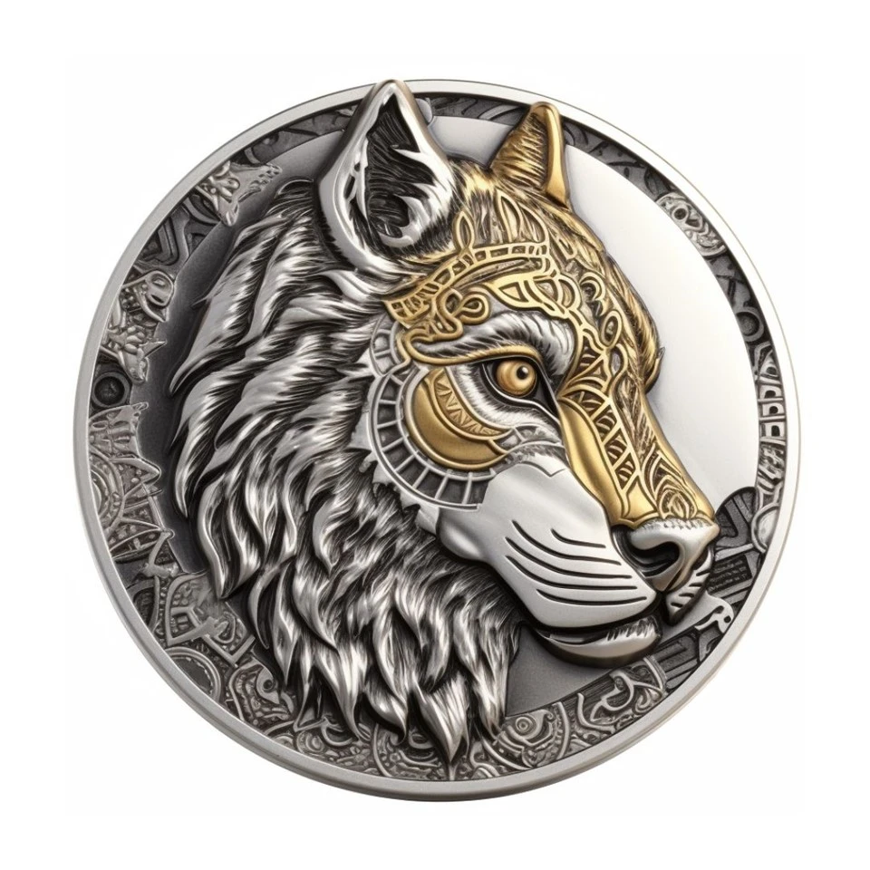 Monedes d'or metàl·liques commemoratives d'animals llop