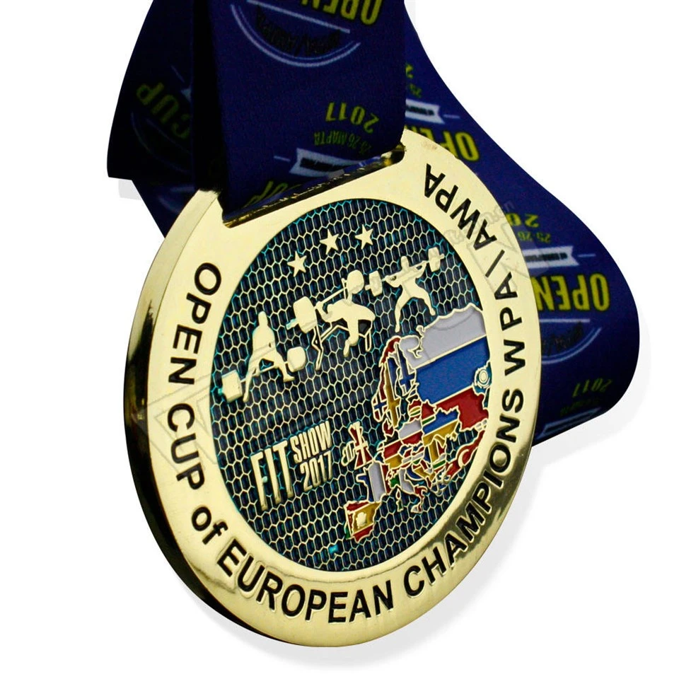 Medalla de cursa esportiva de metall 3D banyada en or