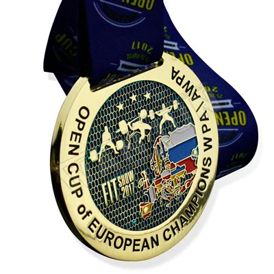 Medalla de cursa esportiva de metall 3D banyada en or